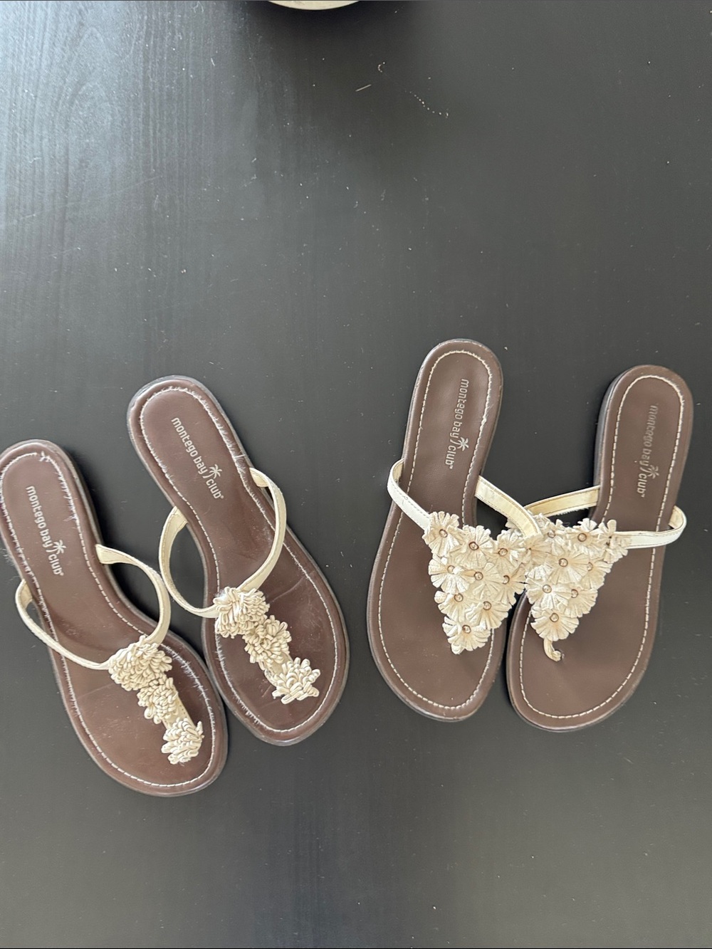 2 Pairs for $10! Montego Bay Club Beige Floral Thong Sandals